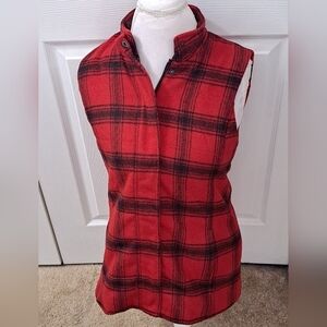 J. Jill Red & Black Tartan Plaid Sleeveless Wool Blend Vest    Size XS